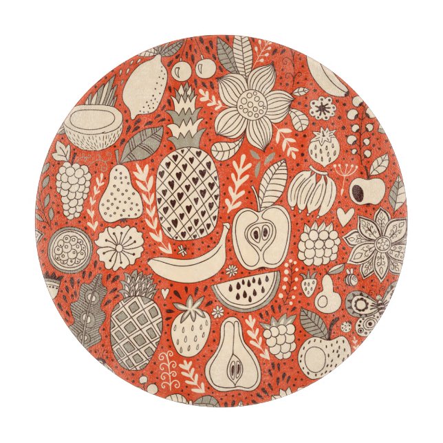 Planche À Découper Doodle de fruits d'été Vintage (Devant)