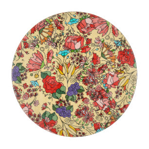 Planche À Découper Doodles floraux : carte vintage décorative.