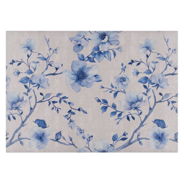 Planche À Découper Douce Touche Florale Bleue de Mariage (Devant)