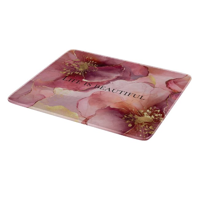 Planche À Découper Douceur dorée Rose Bourgogne Floral Mariage (Coin)