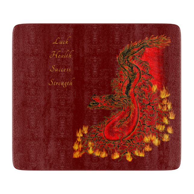 Planche À Découper Dragon chinois dessin rouge et or (Devant)