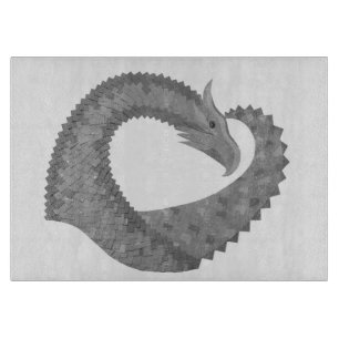 Planche À Découper Dragon de coeur gris sur blanc