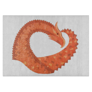 Planche À Découper Dragon de coeur orange sur blanc