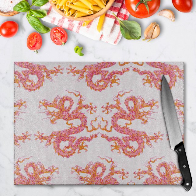 Planche À Découper Dragon Tourbillonnant en Rose et Orange (Créateur téléchargé)