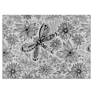 Planche À Découper Dragonfly et doodle de fleurs