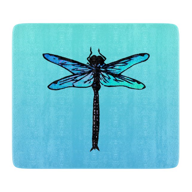 Planche À Découper Dragonfly japonaise vintage, bleu turquoise (Devant)