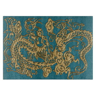 Planche À Découper dragons 3D métalliques sur la copie en cuir