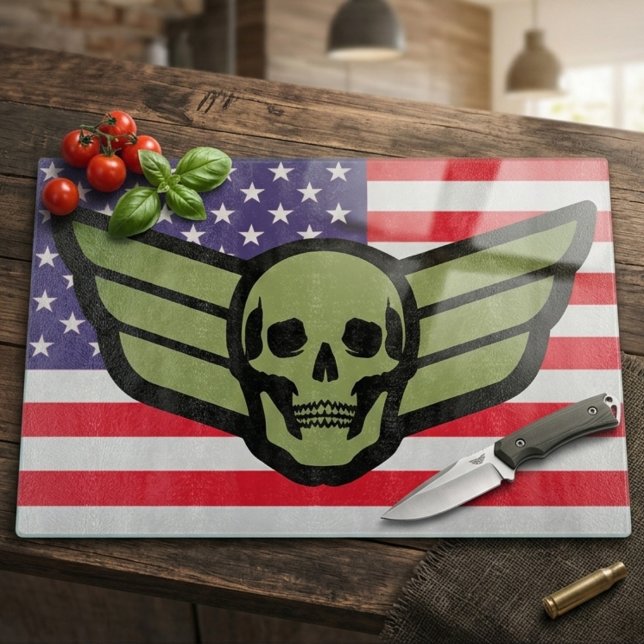 Planche À Découper Drapeau américain ailes de crâne de l'armée (Créateur téléchargé)