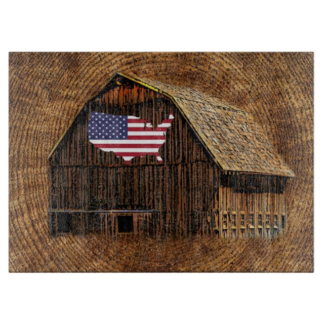 Planche À Découper Drapeau Américain de Grange Rustique (Devant)