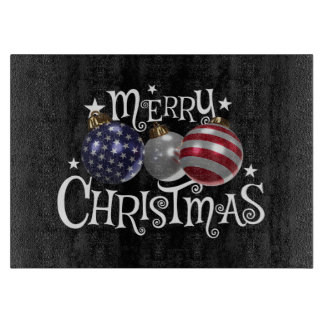 Planche À Découper Drapeau Américain Joyeux Noël Arbre Boules US Patr