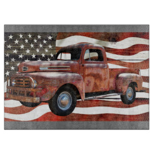 Planche À Découper Drapeau américain Vintage Red Truck