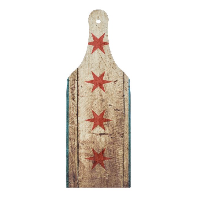 Planche À Découper Drapeau de Chicago sur le vieux grain en bois (Devant)