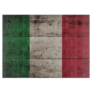 Planche À Découper Drapeau de l'Italie sur un vieux grain de bois