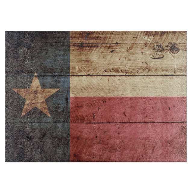 Planche À Découper Drapeau d'état du Texas sur le vieux grain en bois (Devant)