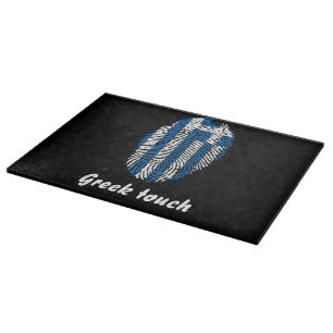 Planche À Découper Drapeau grec d'empreinte digitale de contact