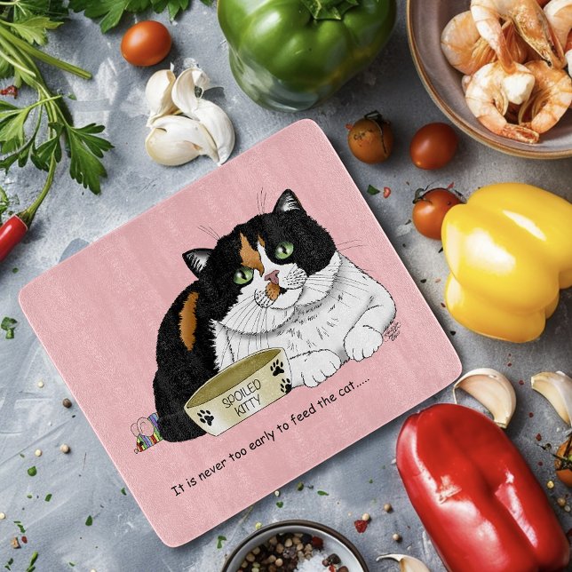 Planche À Découper Drôle Chat Tacheté Gâté Nourrir Rose (Créateur téléchargé)