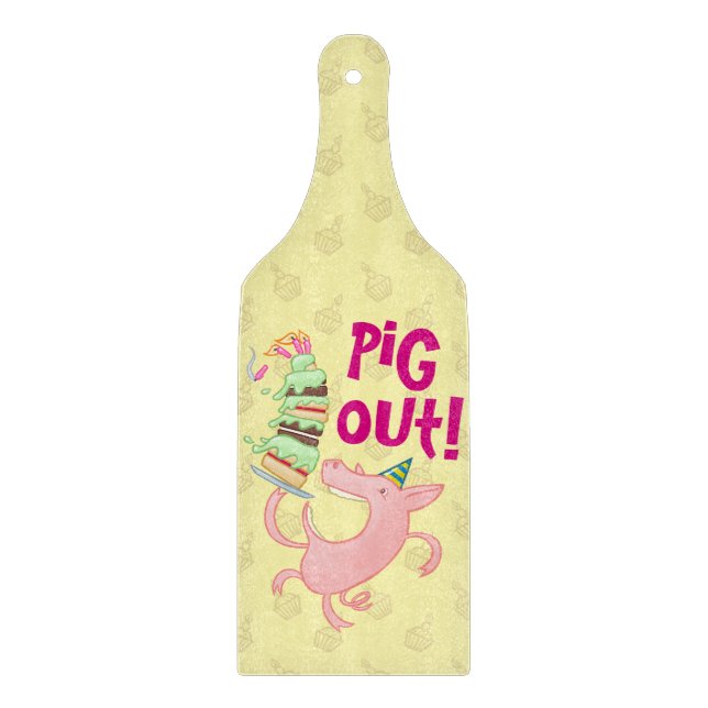 Planche À Découper Drôle Cochon Manger Birthday Cake Pig Out! Dessin (Devant)