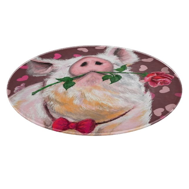 Planche À Découper Drôle Coupe Table Gentleman Pig avec Rose (Coin)