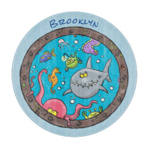 Planche À Découper Drôle des créatures marines sous l'eau dessin anim