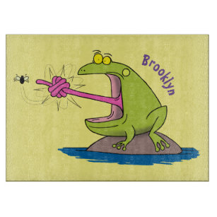 Planche À Découper Drôle dessin animé de grenouille et mouche
