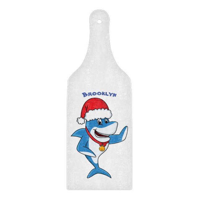 Planche À Découper Drôle dessin animé de requin de Noël (Devant)