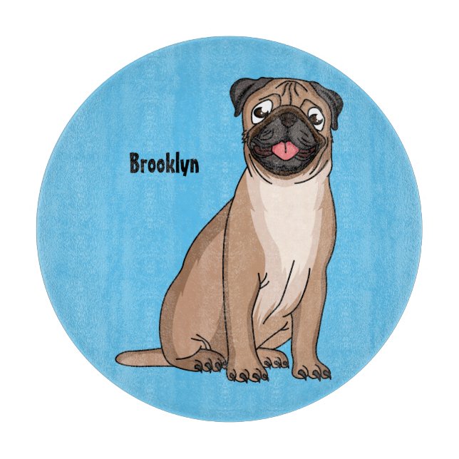 Planche À Découper Drôle joyeux dessin animé de chien de carlin (Devant)