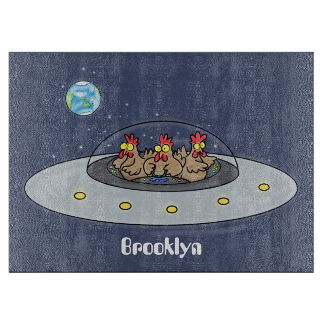 Planche À Découper Drôle poule dans l'espace dessin animé (Devant)