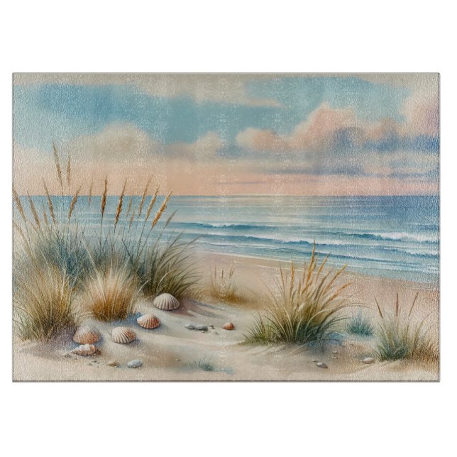 Planche À Découper Dunes côtières pastel à l'aquarelle (Devant)