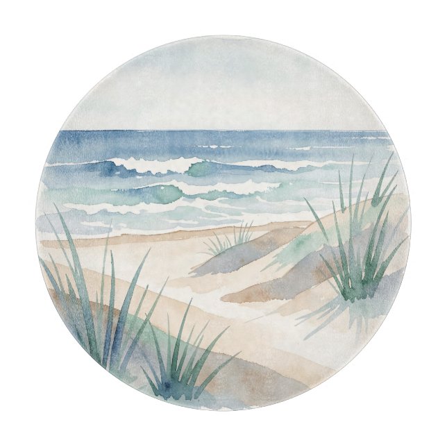 Planche À Découper Dunes de plage sereines Océan Aquarelle Côtière  (Devant)