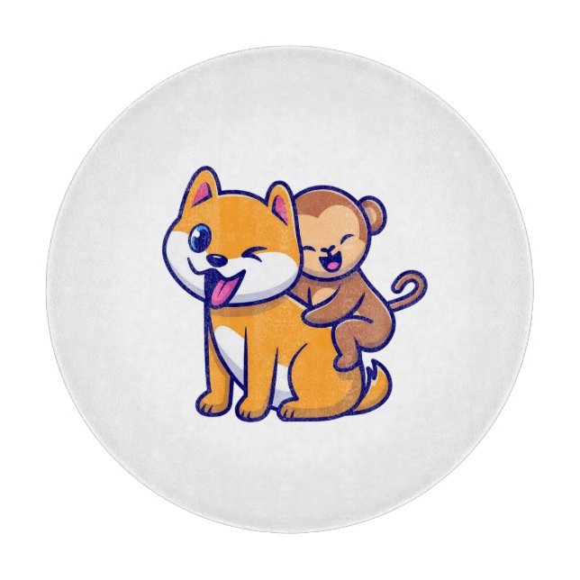 Planche À Découper Duo de dessin adorable de chien et de singe (Devant)