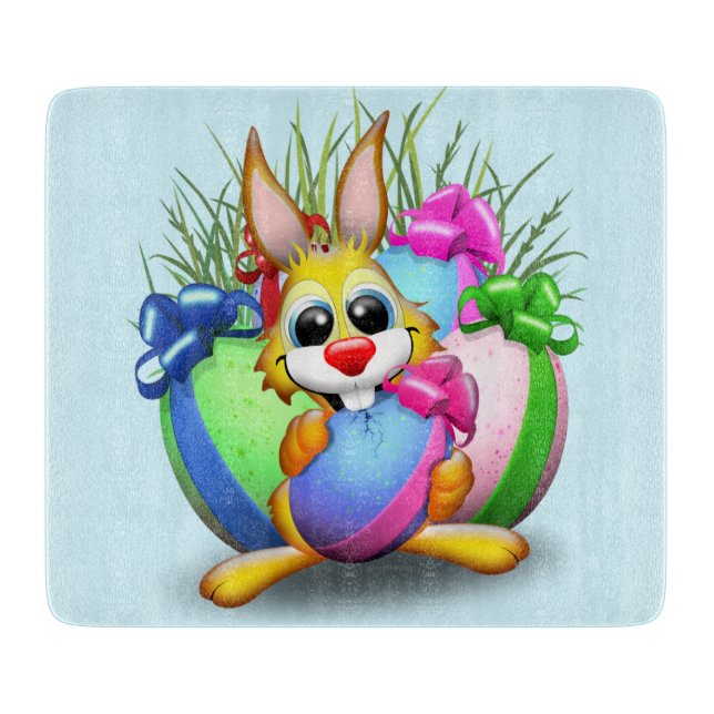 Planche À Découper Easter Bunny Funny and Cute Character Biting an Eg (Devant)