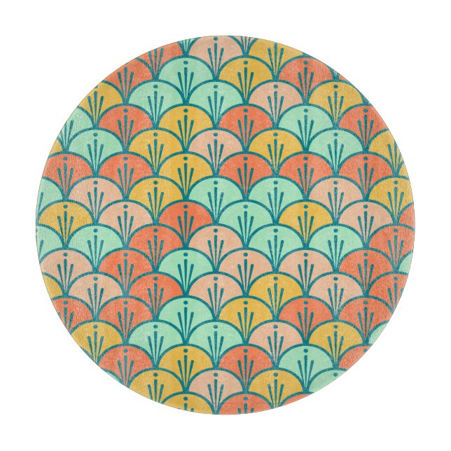 Planche À Découper Echelle de poisson géométrique moderne et colorée (Devant)