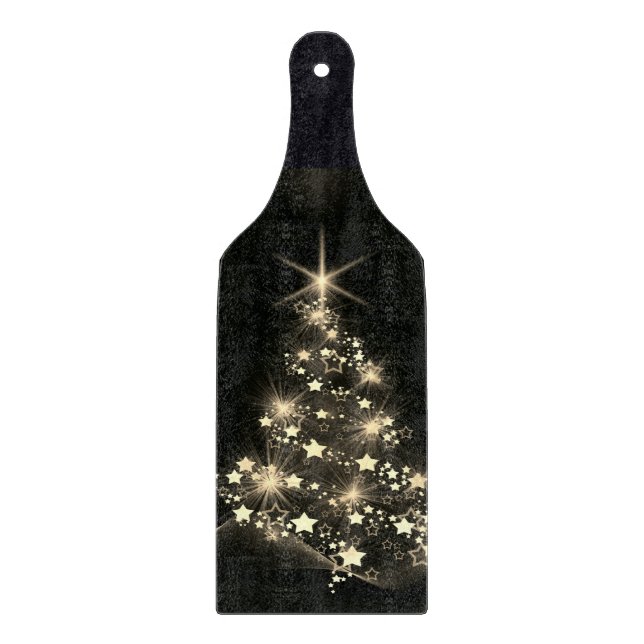 Planche À Découper Éclat doré des étoiles sur le sapin de Noël foncé  (Devant)