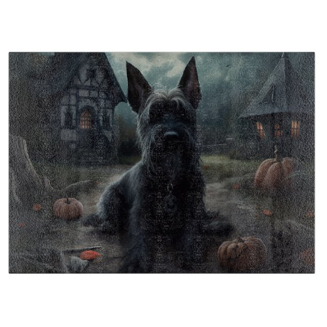 Planche À Découper Ecosse Terrier Citrouille Halloween effrayant (Devant)