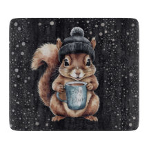 Écureuil avec tasse et neige "Stay Warm"