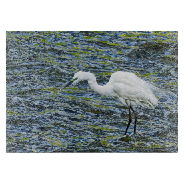 Planche À Découper Egret Stork Blue Lake White Bird (Devant)