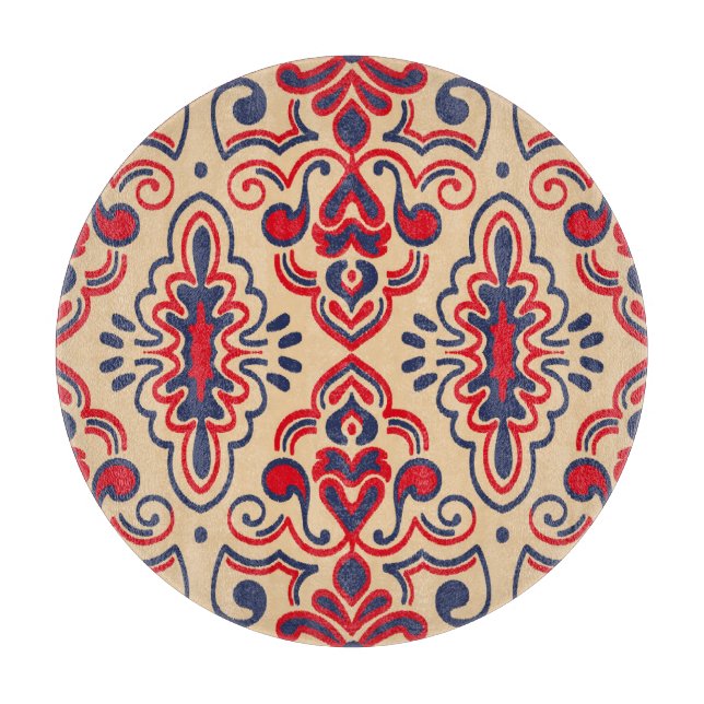 Planche À Découper Elégance brodée : Motif de tissu Ikat (Devant)