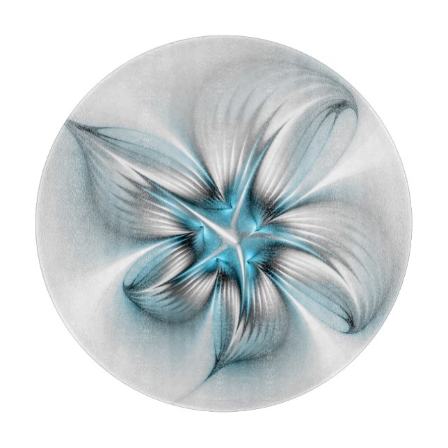 Planche À Découper Élégance florale Art fractal bleu abstrait moderne (Devant)