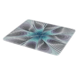 Planche À Découper Elégance Moderne Bleu Gris Blanc Fractage Art Flow
