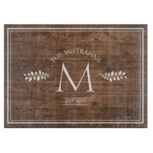 Planche À Découper Élégance rustique Monogramme Faux Wood