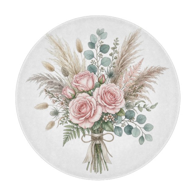 Planche À Découper Élégant Bouquet Floral Boho Rose Pâle coussin  (Devant)
