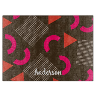Planche À Découper Elegant Brown Orange Geometric Personalized Name