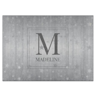 Planche À Découper Élégant Chic moderne Gris Blanc Étoiles Argent