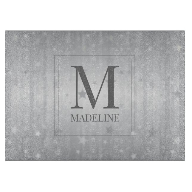 Planche À Découper Élégant Chic moderne Gris Blanc Étoiles Argent (Devant)
