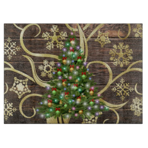 Planche À Découper Elegant Christmas Tree Barn Wood Gold Design
