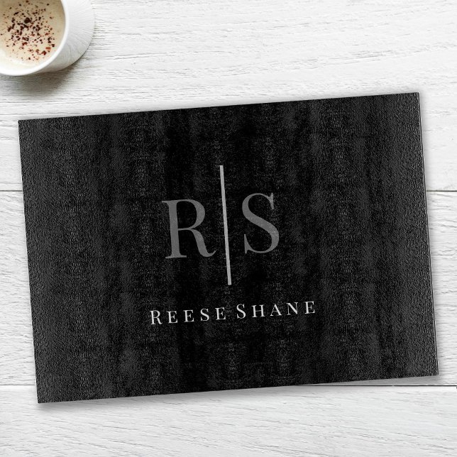 Planche À Découper Élégant DIY gris monogramme & nom blanc, noir (Créateur téléchargé)