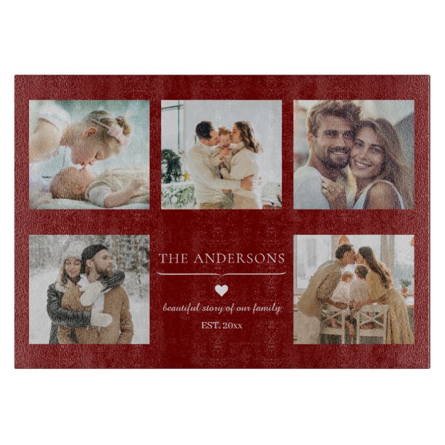 Planche À Découper Elegant Family Photo Collage Red Custom (Devant)