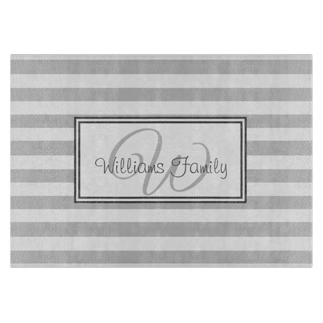 Planche À Découper Élégant Gris Gris Gris Gris Famille Monogramme (Devant)