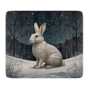 Planche À Découper Elégant lapin blanc Noël forêt enneigée