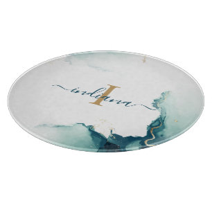 Planche À Découper Élégant Monogramme Agate Écriture Chic